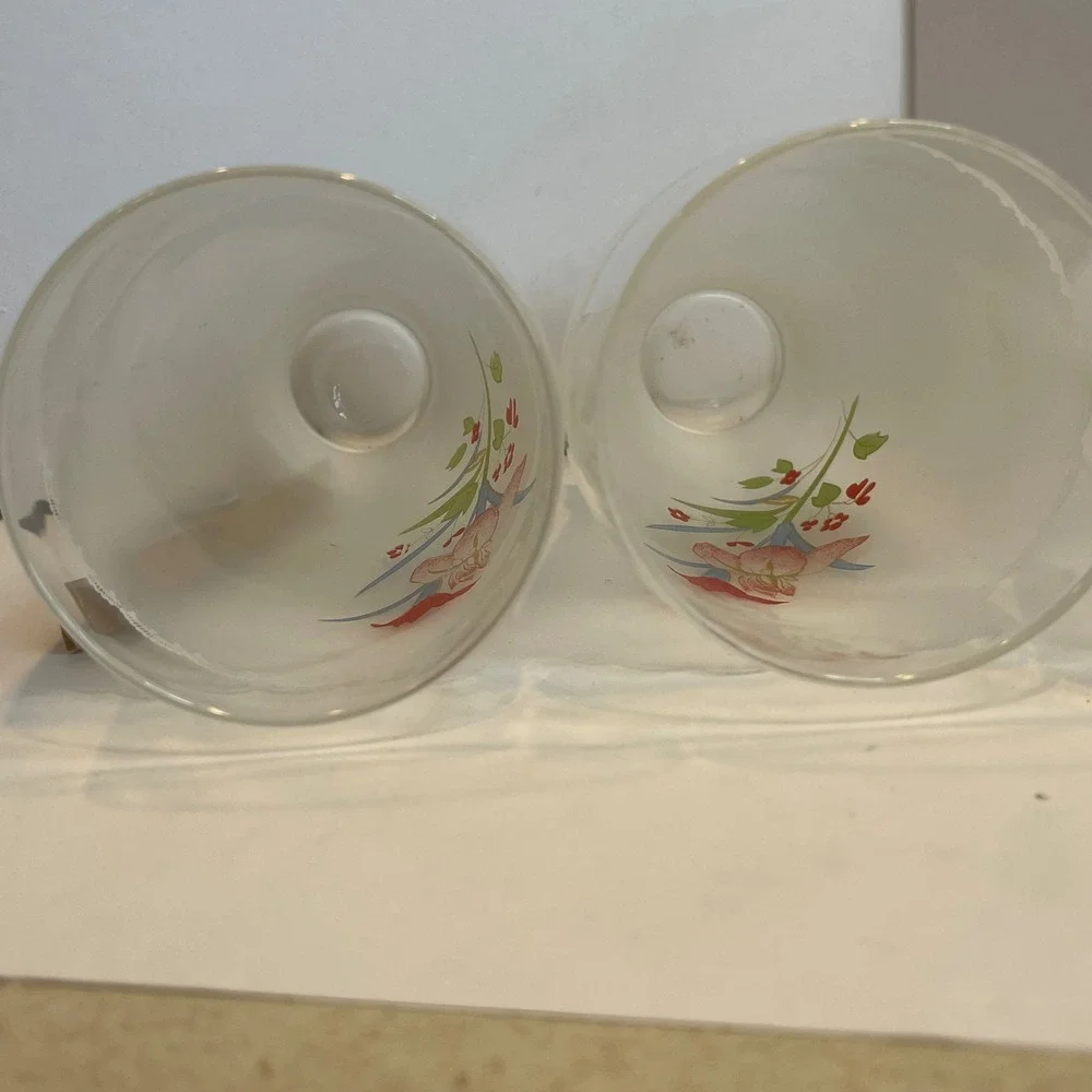 Vintage Frosted Glass Floral Iris Tumbler Set of 4 White Lace Trim 6 inch Tall